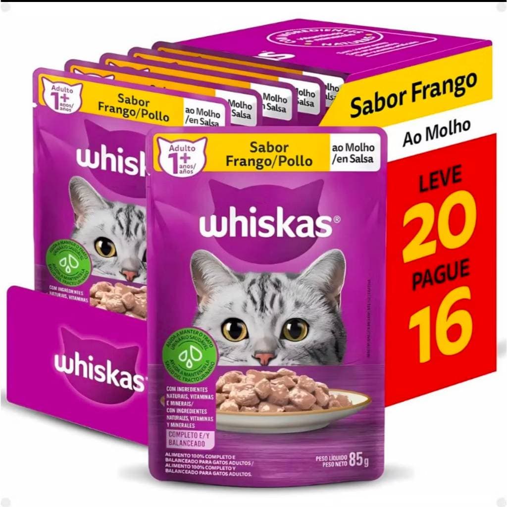 Ração Umida  Whiskas Gastos Adultos Sache Ao Molho 85g Frango Leve 20 Pague 16
