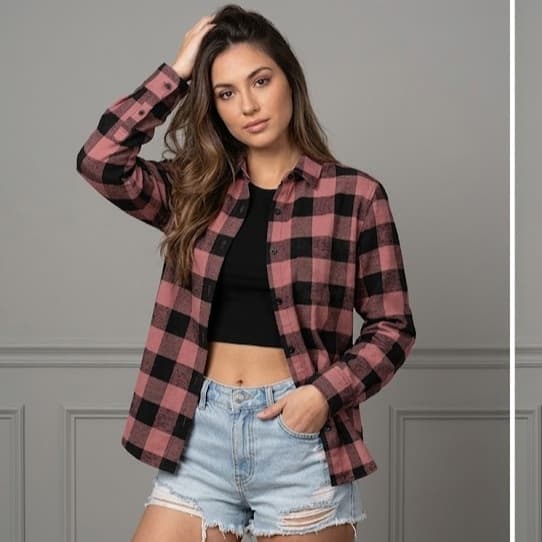 Camisa Xadrez Feminina Tecido FLANELADA Manga Longa