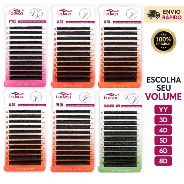 Cilios Fadvan Y, 3D, 4D, 5D, 6D, 8D-4D DUPLO, 0,07D Extensão de Cílios Fio Volume Brasileiro Egipcio