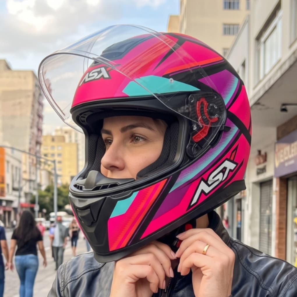 Capacete Fechado Moto ASX Eagle Explorer Rosa Tiffany Brilhante Viseira Cristal Feminino