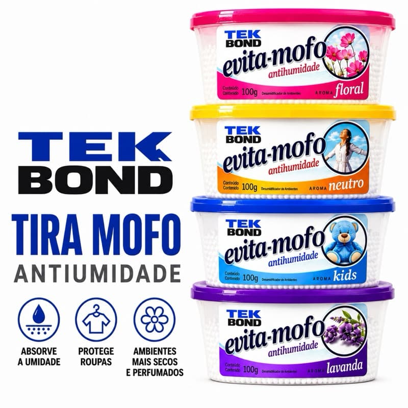 Antimofo Aromatizado Tekbond 100g ou 200g Absorvedor de Umidade para Armários Kit 1, 2 ou 6 Unidades