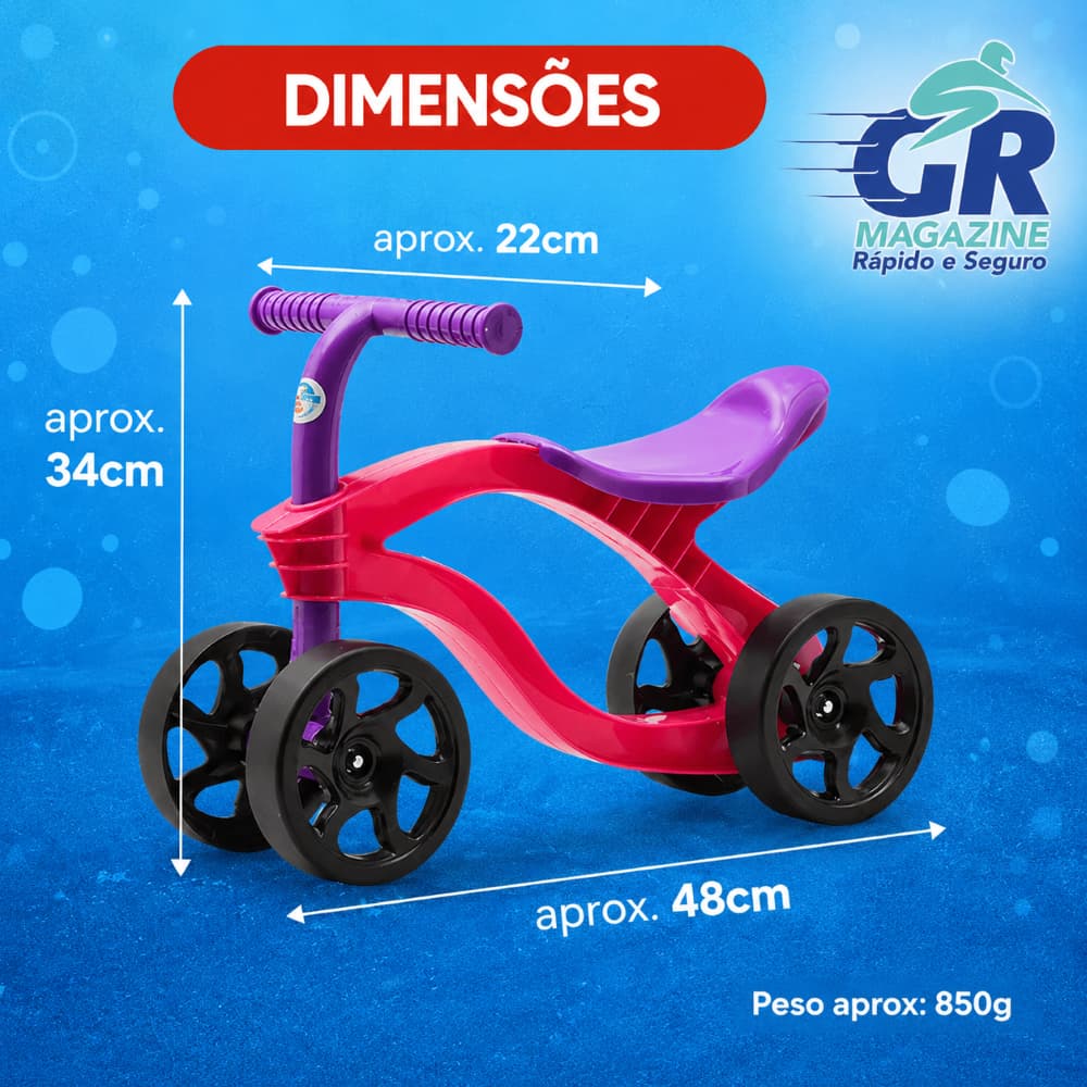 Bicicleta Equilibrio Infantil Futurista Sem Pedal Quatro Rodas Vermelha  Assento Menino - Menina Bebe