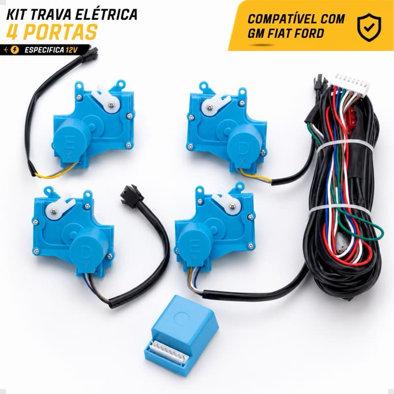 Kit Trava Elétrica 4 Portas Específica Dupla Serventia Compatível com Gm Fiat Ford Palio Celta Fiesta Uno G2 Alarme