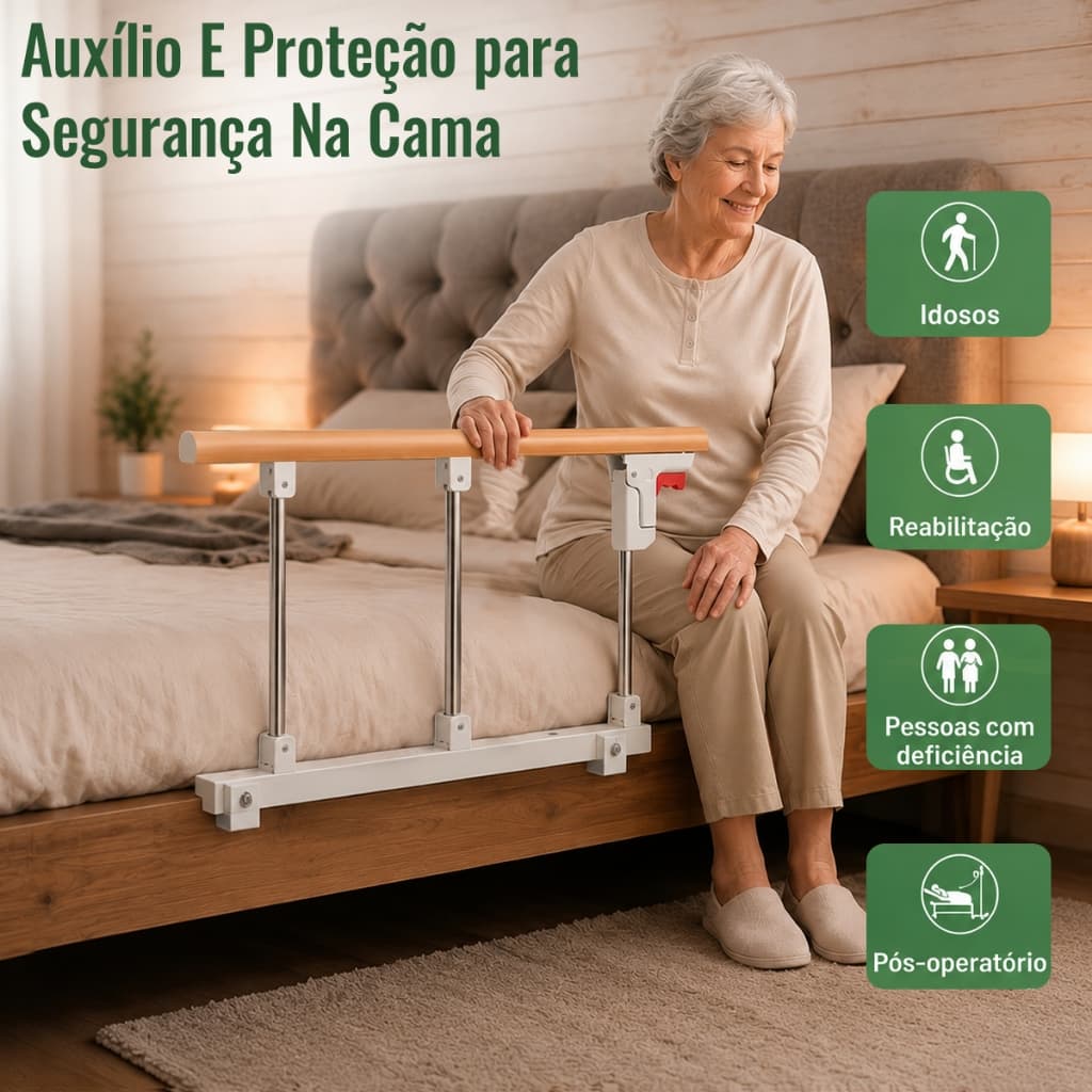Grade de Cama Dobrável Reforçada Barra de Apoio para Levantar Segurança Anti-Queda para Idosos e Crianças