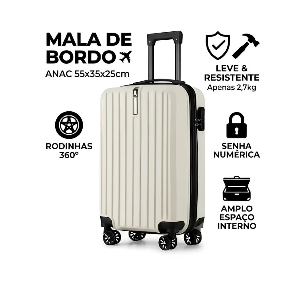 Mala de Bordo 10kg com Rodinhas 360° Giratórias Engate de Metal ANAC