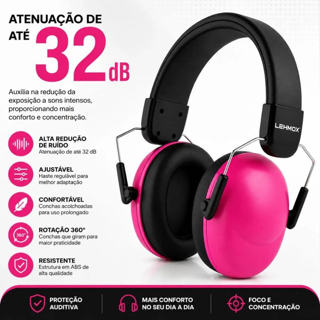 Abafador Ruído Proteção Auricular Tipo Concha 32DB Auditivo Tdah Segurança Autismo Adultos e crianças