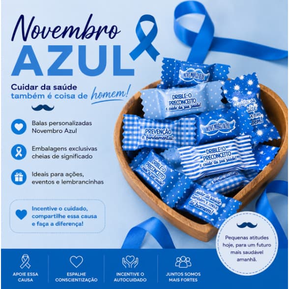 Balas Personalizadas Novembro Azul – Lembrancinhas para Empresas, Eventos e Campanhas de Conscientização