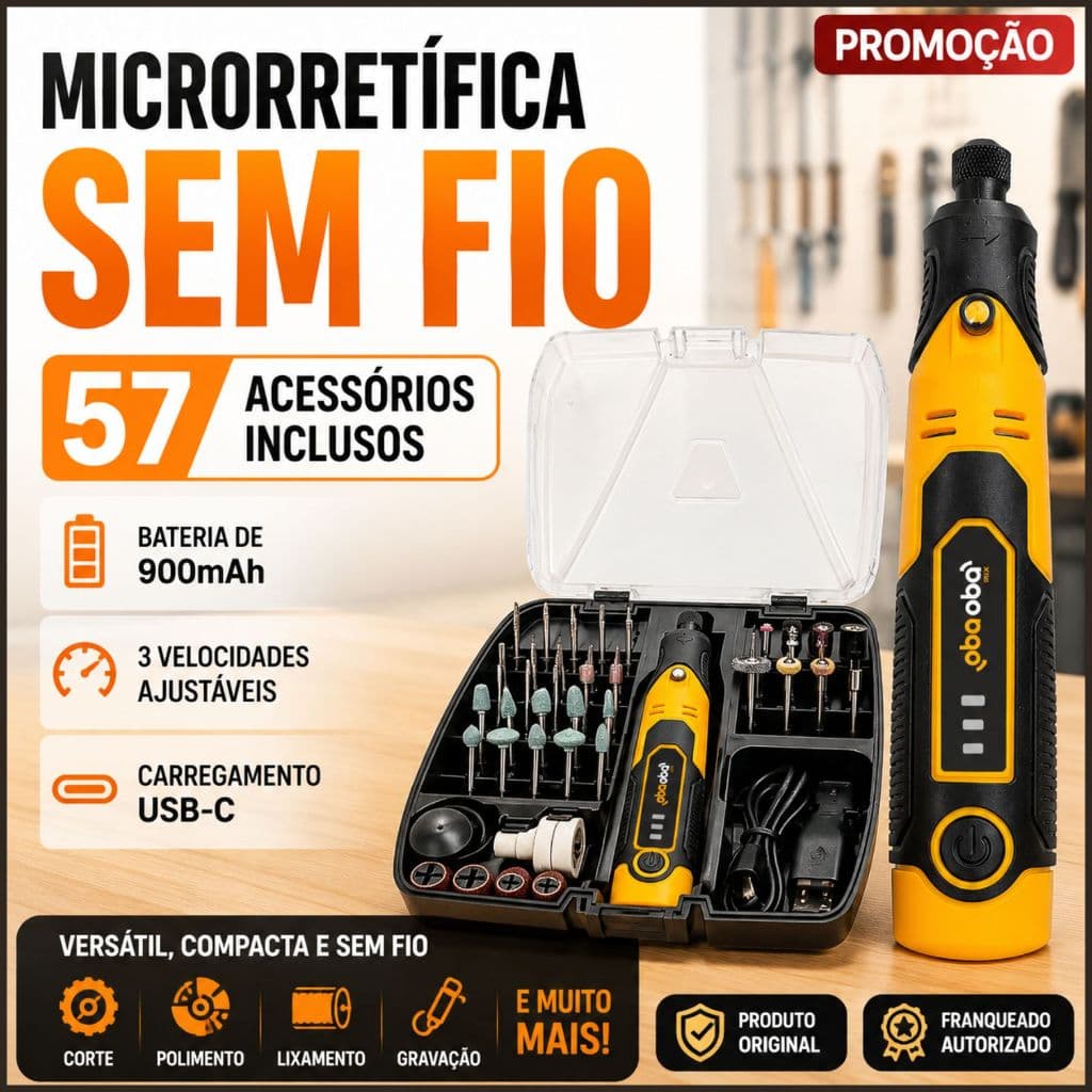 Micro Retífica USB-C Sem Fio 57 em 1 Para Corte Lixa Polimento e Gravação