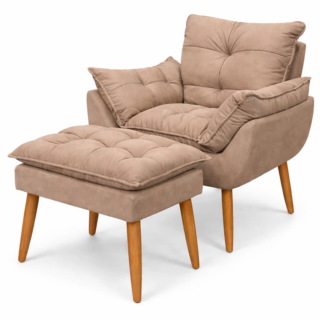 Poltrona + Puff Amamentação Tecido Suede com Enchimento de Fibra de Silicone Pés Palito