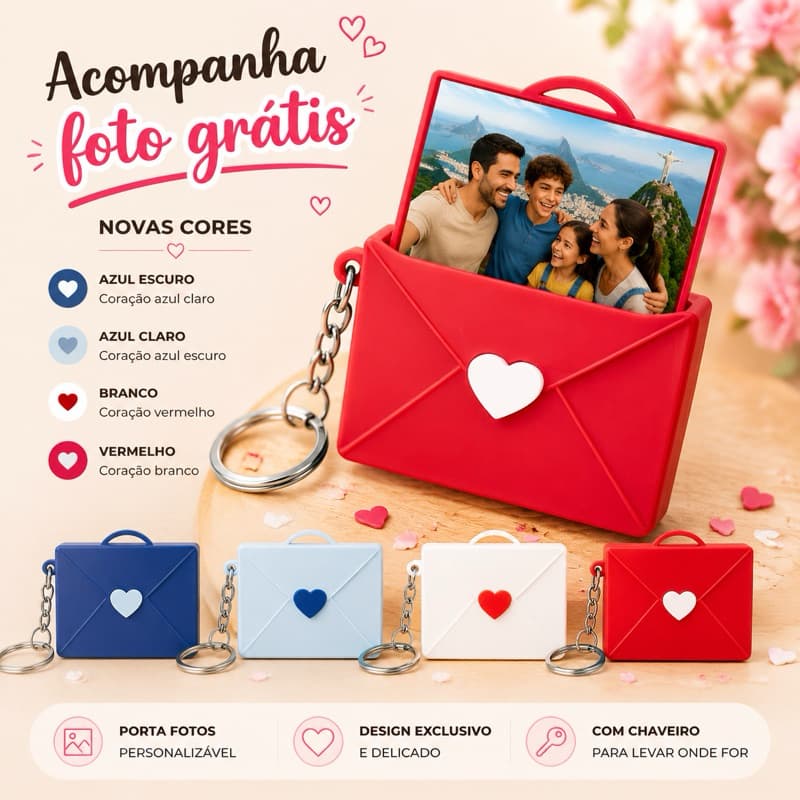 Chaveiro Envelope Porta Foto | Chaveiro Personalizável com Foto – Presente Namorado/ Dia dos Pais