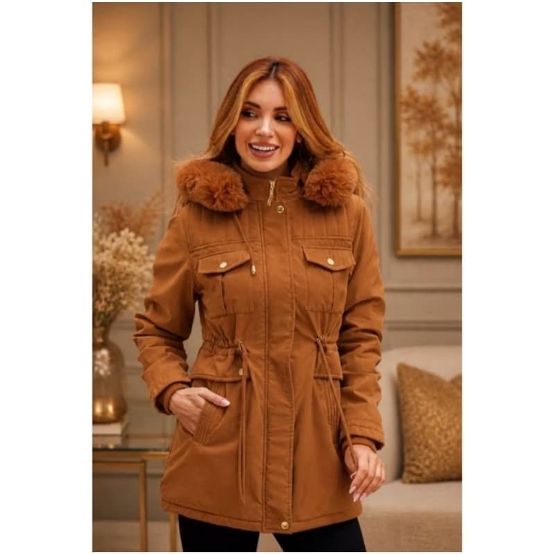 Casaco Feminino Parka de Sarja Forrado com Pelúcia - Conforto e Estilo com Capuz Removível