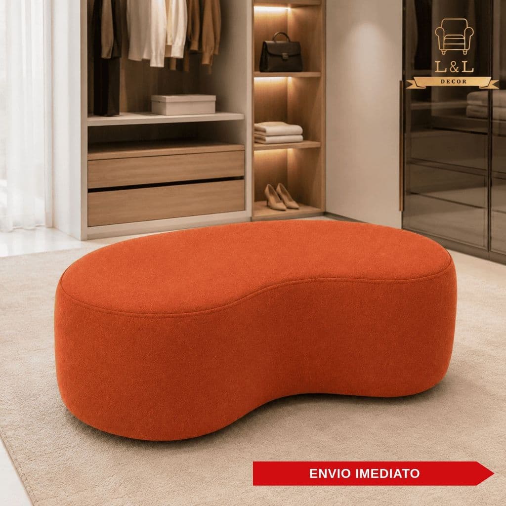 Puff Orgânico Formato Feijão 90cm Tecido Bouclé Design Moderno