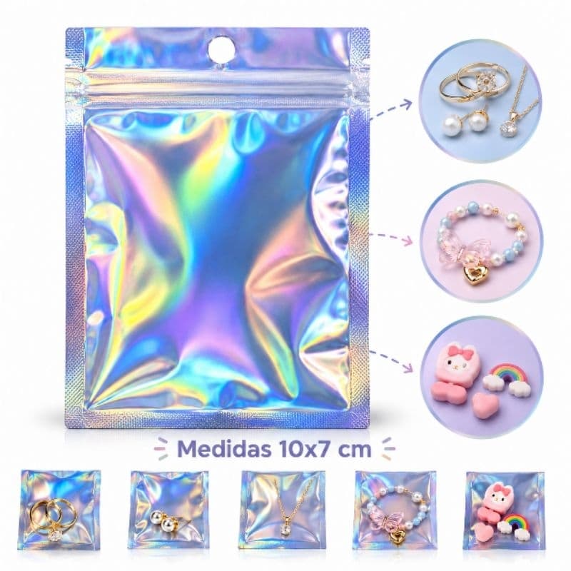 Saco Saquinho zip Holográfico para Jóias Brindes Brincos 10x7 cm com 25*  50* ou 100* unidades