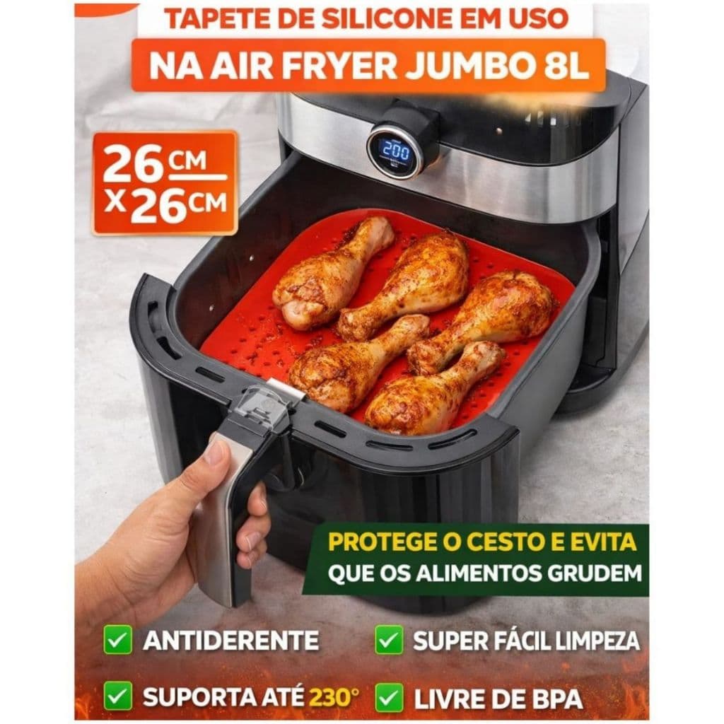 Tapete de silicone 26Cm quadrado Jumbo para Air Fryer 8L Mondial /serve  diversos modelos