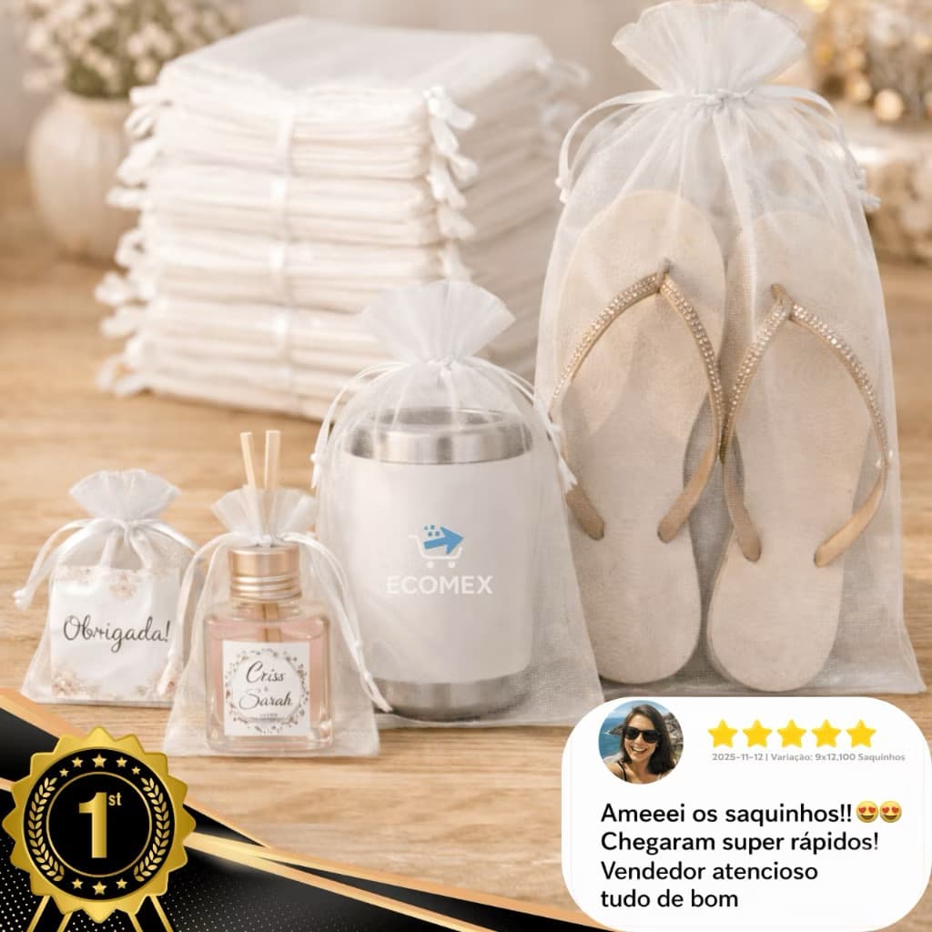 Kit 5/10/20/50/100 Un Saco Saquinho Organza Tule Saquinho 7x9 9x12 10x15 Branco Festa Casamento