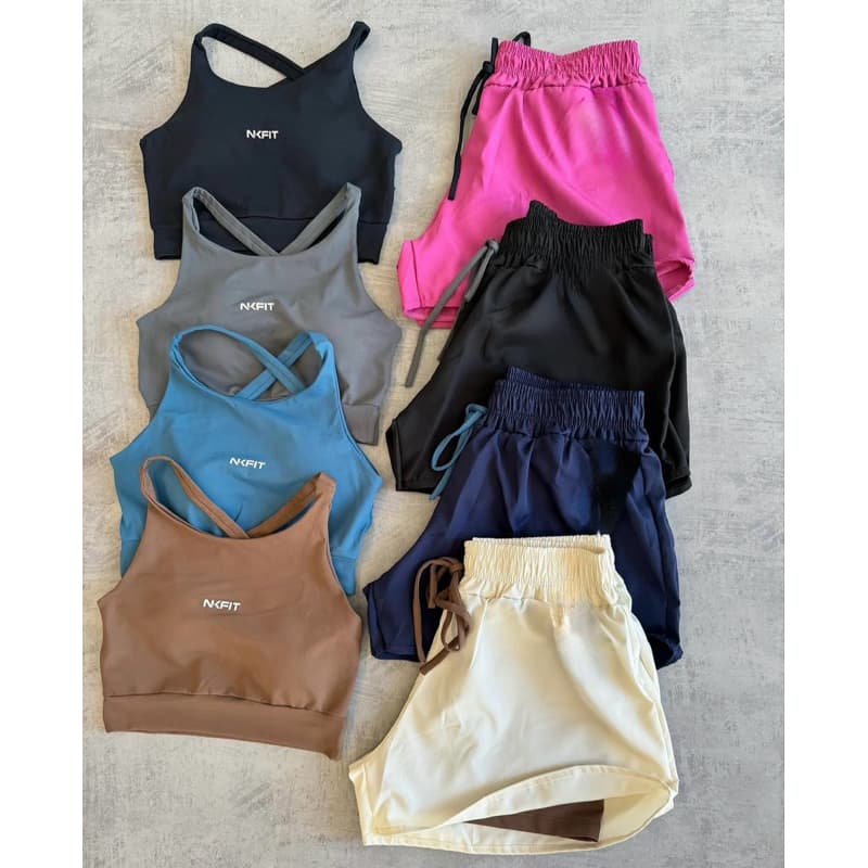 Conjunto Fitness Poliamida Premium Top Costa Nua E Short Duplo Com Tactel Corrida