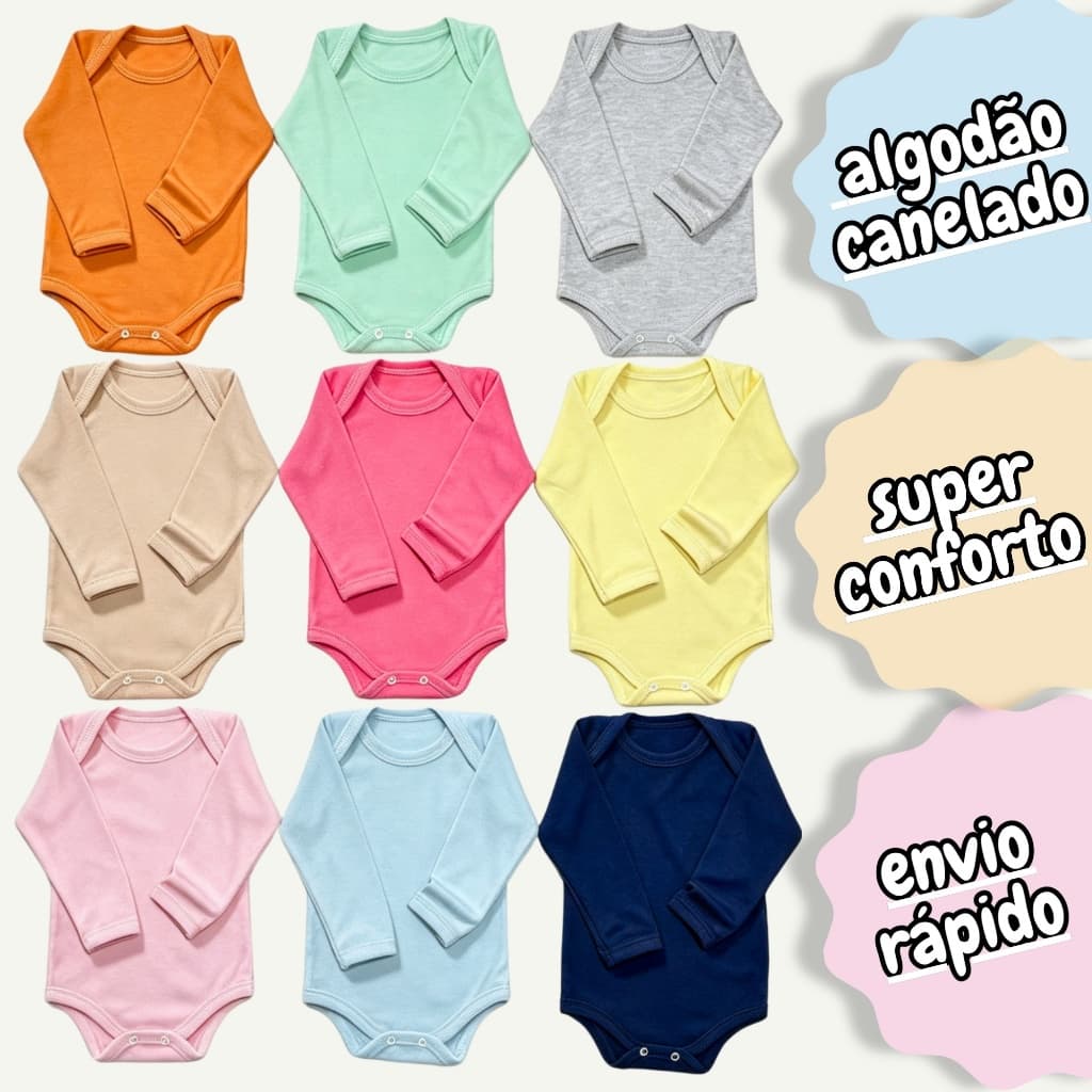 Body Manga Longa Bebê Algodão Canelado Enxoval Unissex Menina Menino Macacão Rescém Nascido