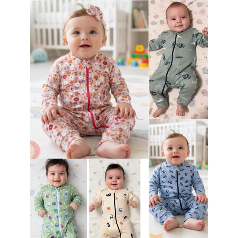 kit 3 macacão com zíper bebê menino e menina toque de pessego