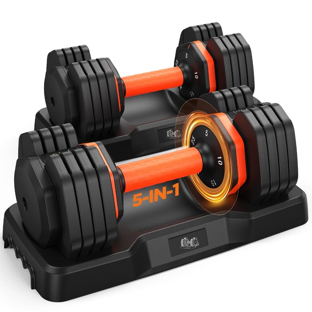 Halter Ajustável 2 x 25 lbs Par5 em 1 Compacto Sem Montagem Regulagem Rápida em 1 Segundo Seguro para Musculação em Casa