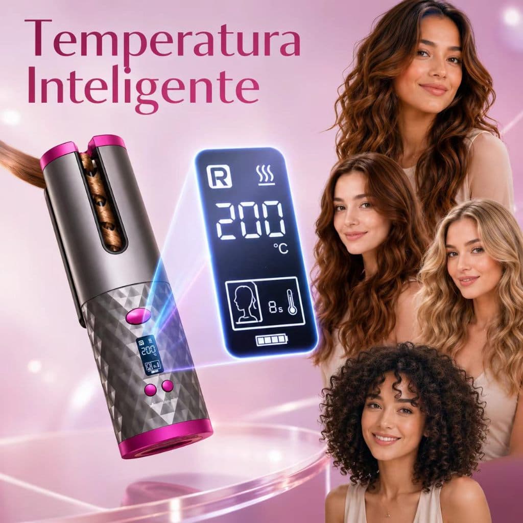 Modelador de Cachos Automático Portátil Sem Fio LCD Recarregável USB Profissional