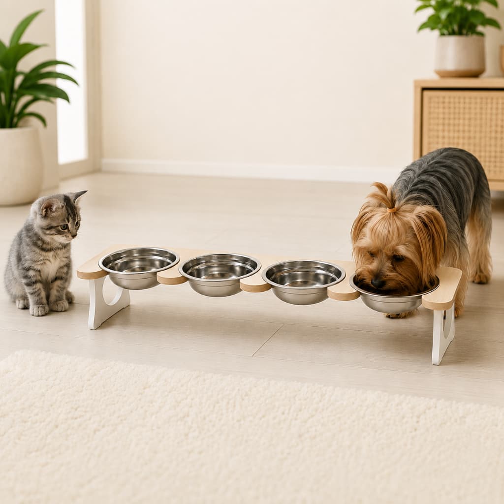 Comedouro Quadruplo Inox Pet Cachorro Gato Resistente Fácil Limpar Tigela Higiênica 4 Tigelas