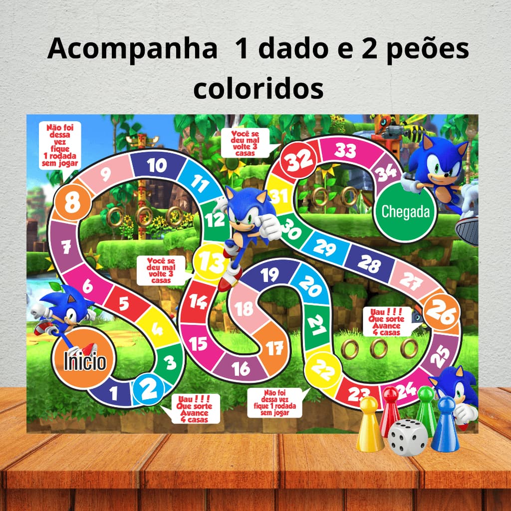 Jogo de tabuleiro para lembrancinha de aniversário/ kit festa/ personalizados - SONIC