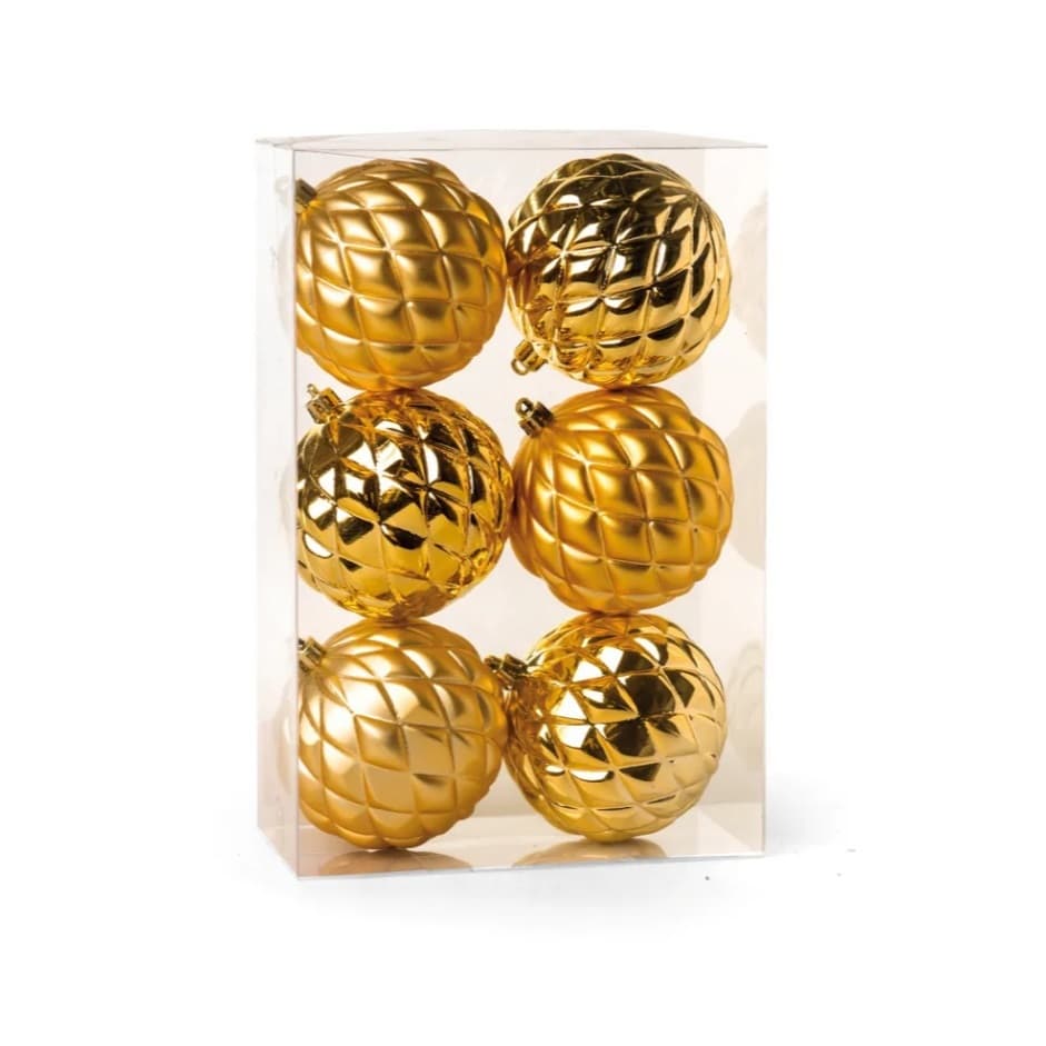 Jogo 6 Bolas Losango Dourado 8cm Cromus Natal Fosco E Brilho