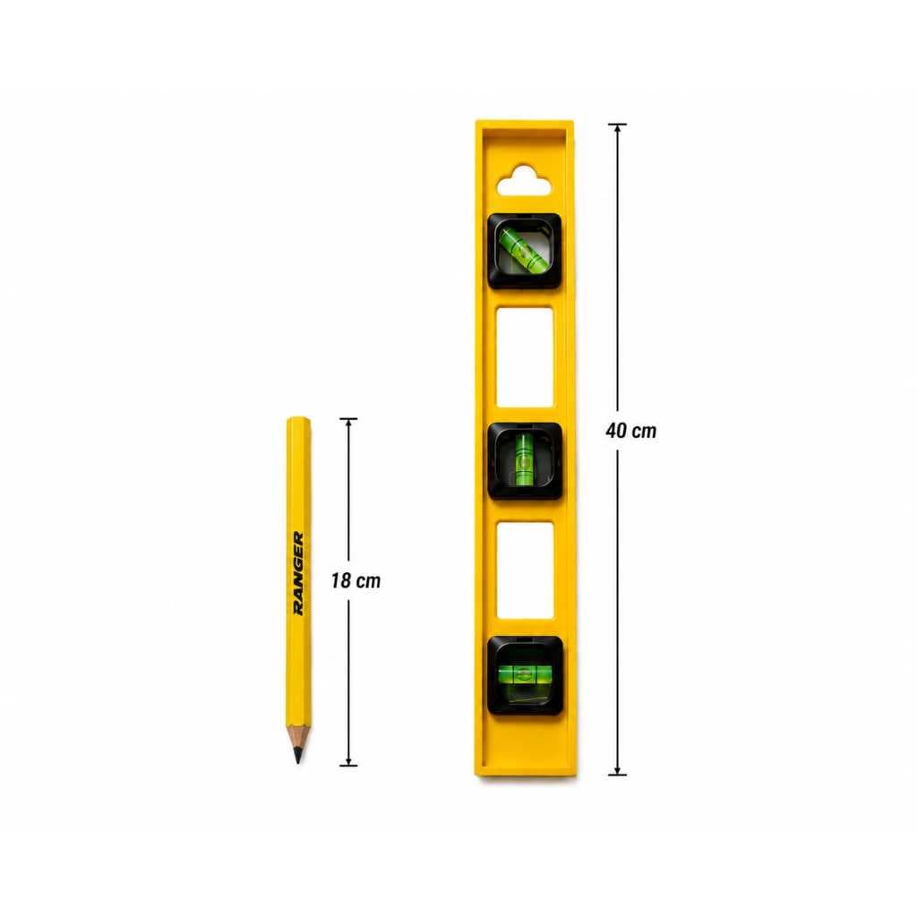 Nível de Bolha Amarelo 40cm + Lápis Profissional para Obra e Marcenaria