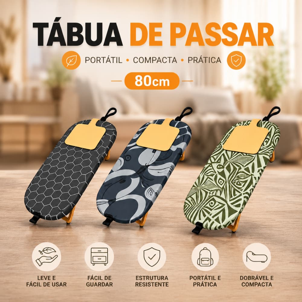 Passadeira Tábua Passar de Roupa 80cm Dobrável Portátil de Mesa Compacta e Fácil de Guardar Capa Estampada