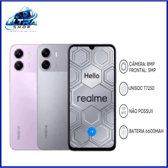 Smartphone Realme P4 Lite 4G , Versão Global, 256GB e 4GB RAM, Processador Unisoc T7250, Bateria 6600mAh, Resistência IP