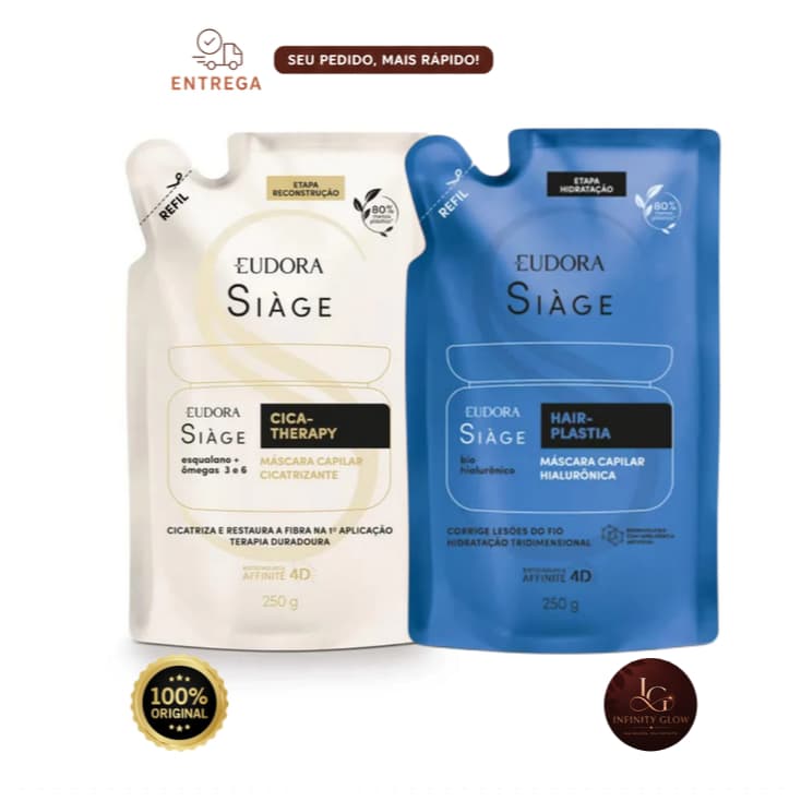KIT 2x Máscaras Refil Cica Therapy + Hair Plastia Eudora Siàge