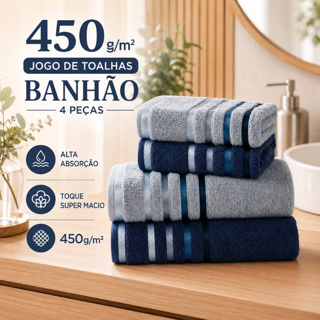 Jogo de Toalha de Banho Gigante 4 Peças 100% Algodão Grossa Banhão Excelente Absorção Habitat Flora