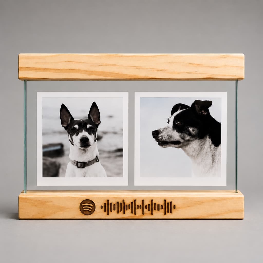 Porta Retrato 10x15 Madeira Pinus Vidro Duplo Foto Flutuante de Mesa Decoração Presente Personalizado Animais e Casais
