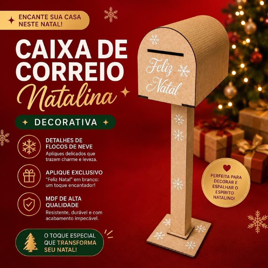 Caixa Postal Natal MDF cru Papai Noel Cartas Cartinha Natalina Decorativa
