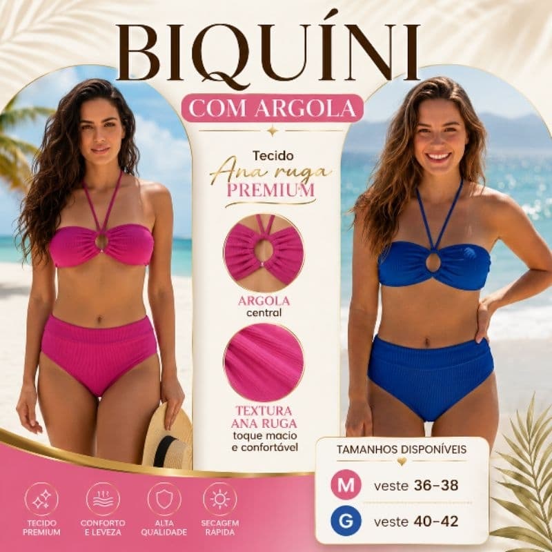 Biquini feminino tomara que caia com argola com bojo remobible