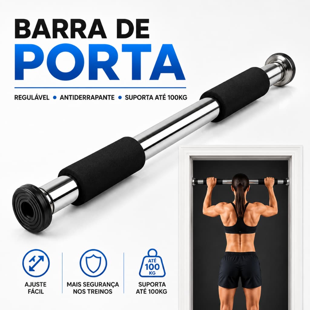 Barra Fixa De Porta Regulável 62 A 100cm Pull Up Musculação Aço Suporta 100kg