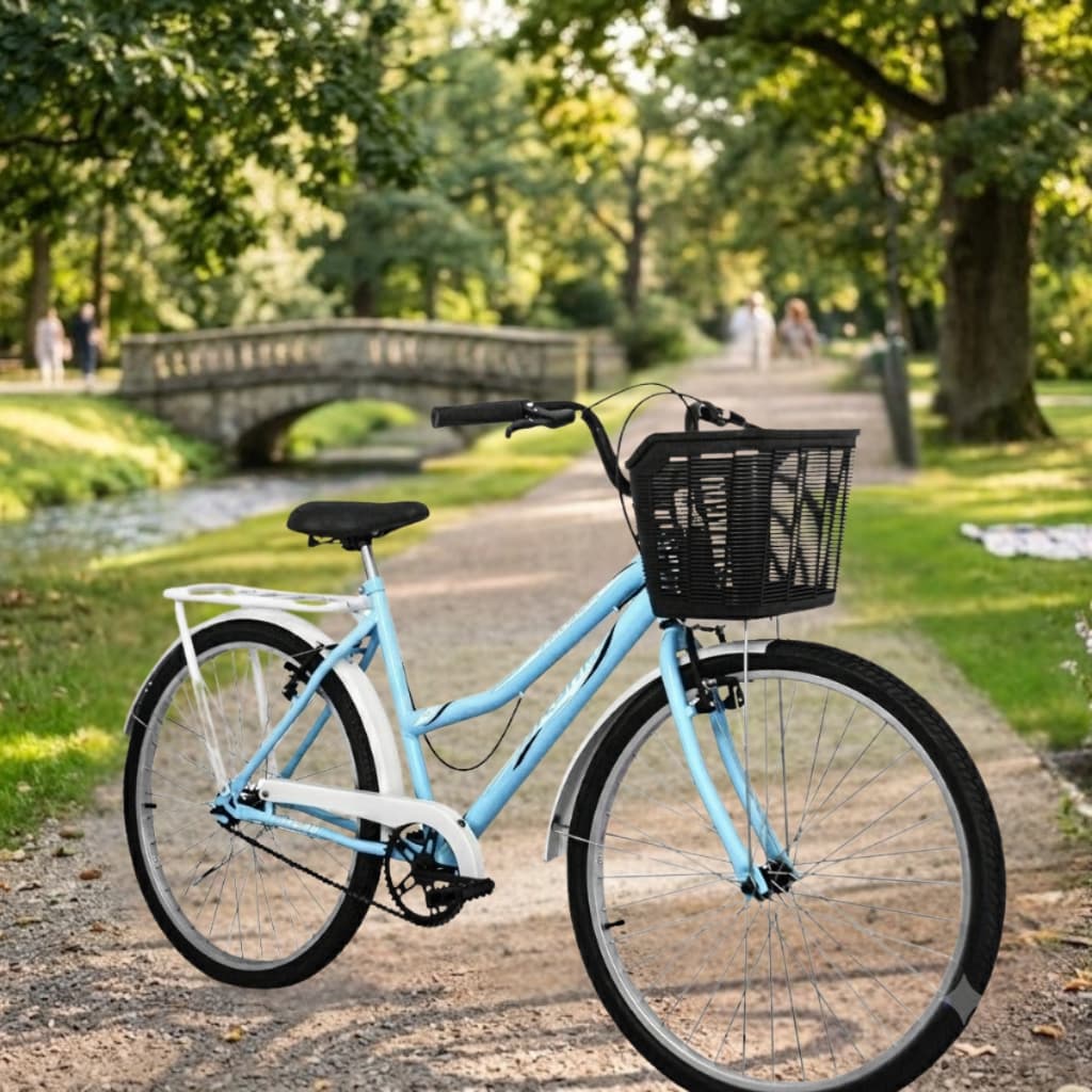 Bicicleta Ello Bike Modelo Praia Passeio Aro 26 Urban Com Cestão Nylon Bagageiro e Freios V-brakes
