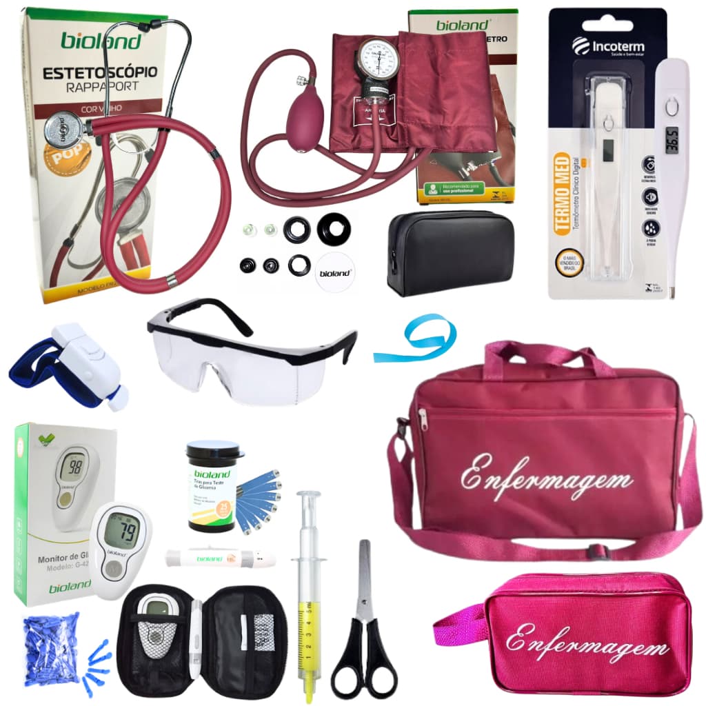 Kit Enfermagem + Medidor de Glicose Completo - 12 itens