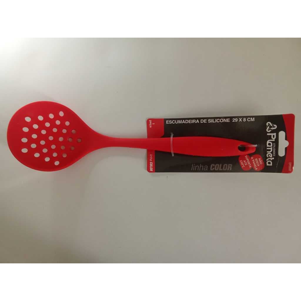 Kit Espátula + Pegador de Massas em Silicone com Cabo de Madeira + Concha + Escumadeira 100% Silicone
