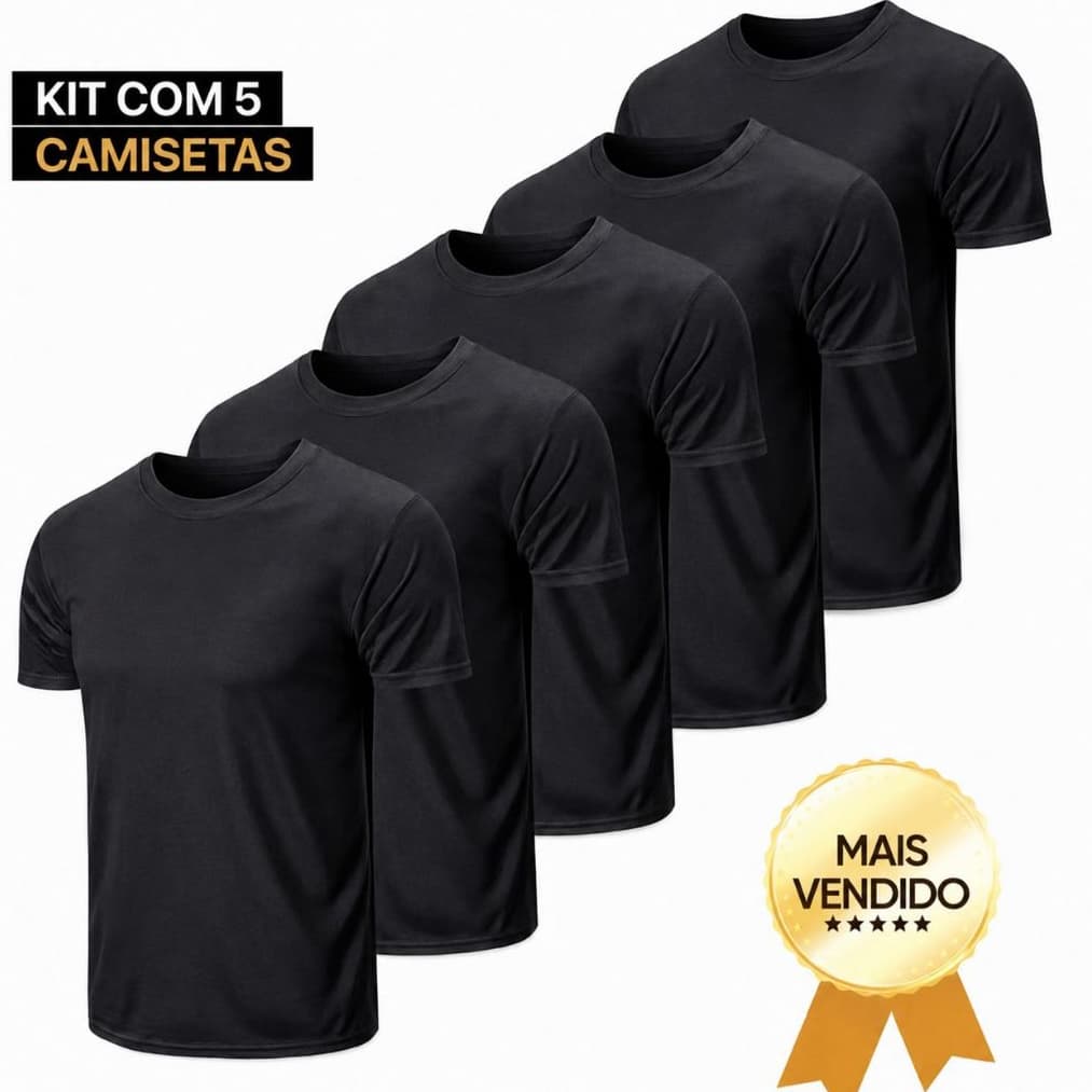 kit 5 camisetas Básicas branca preta masculina poliéster uniforme treino academia corrida não amassa respirável  dry fit