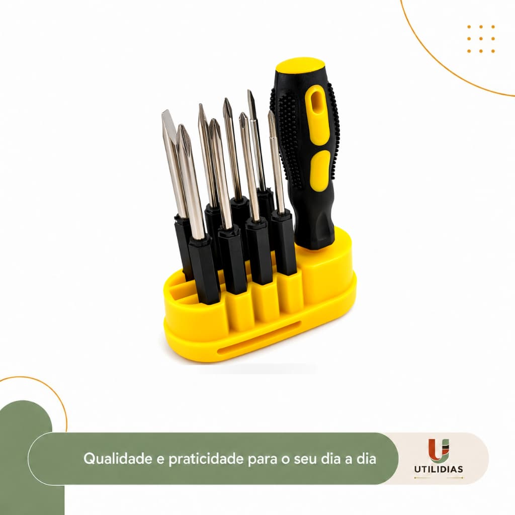 Jogo De Chaves Fenda e Phillips 9 Peças Magnéticas - Jogo Profissional Multiuso Reparos e Manutenção