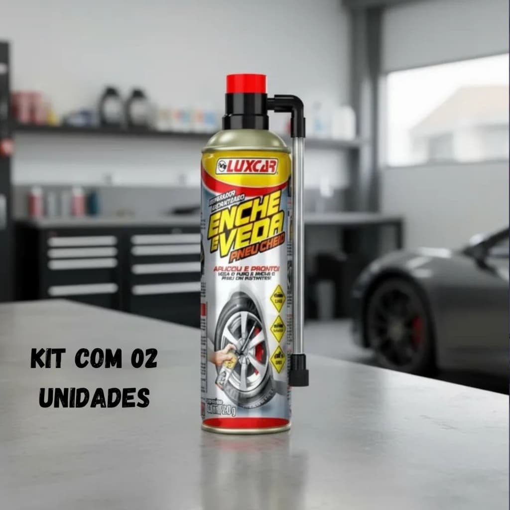 KIT 02 Spray Reparador de Pneus Carro Moto Bike Veda Tapa Furos 400ml Luxcar Prime