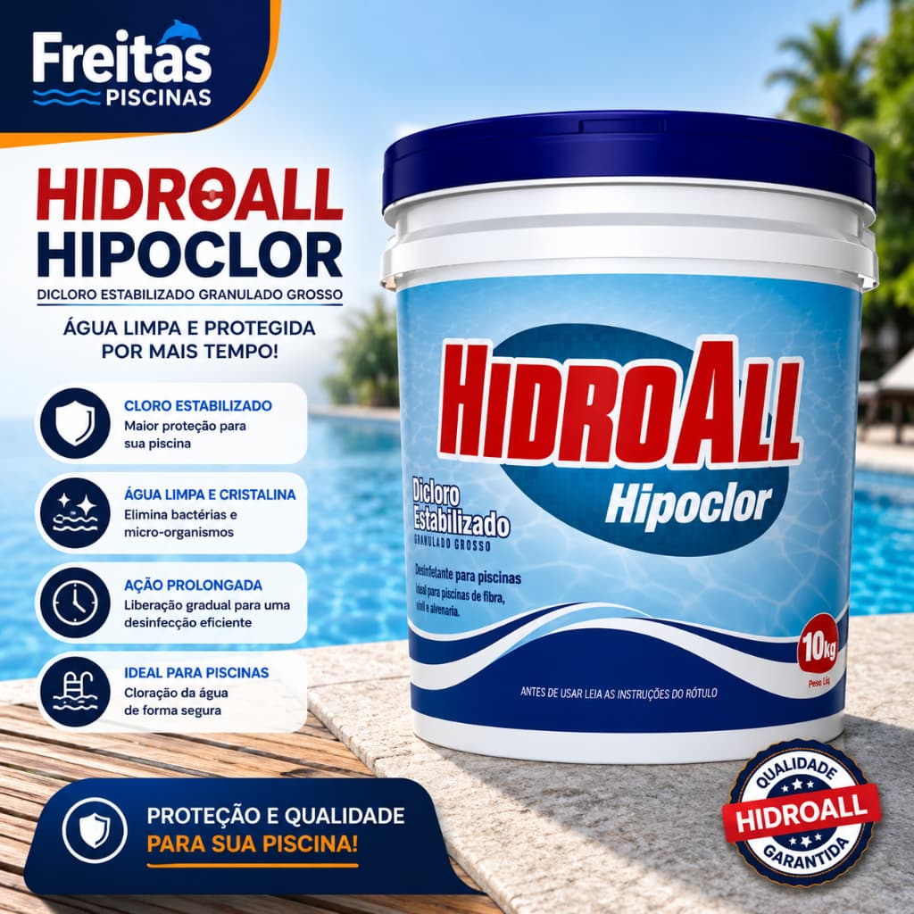 Cloro HidroAll Hipoclor 10kg para Piscina | Dicloro Estabilizado Granulado Grosso