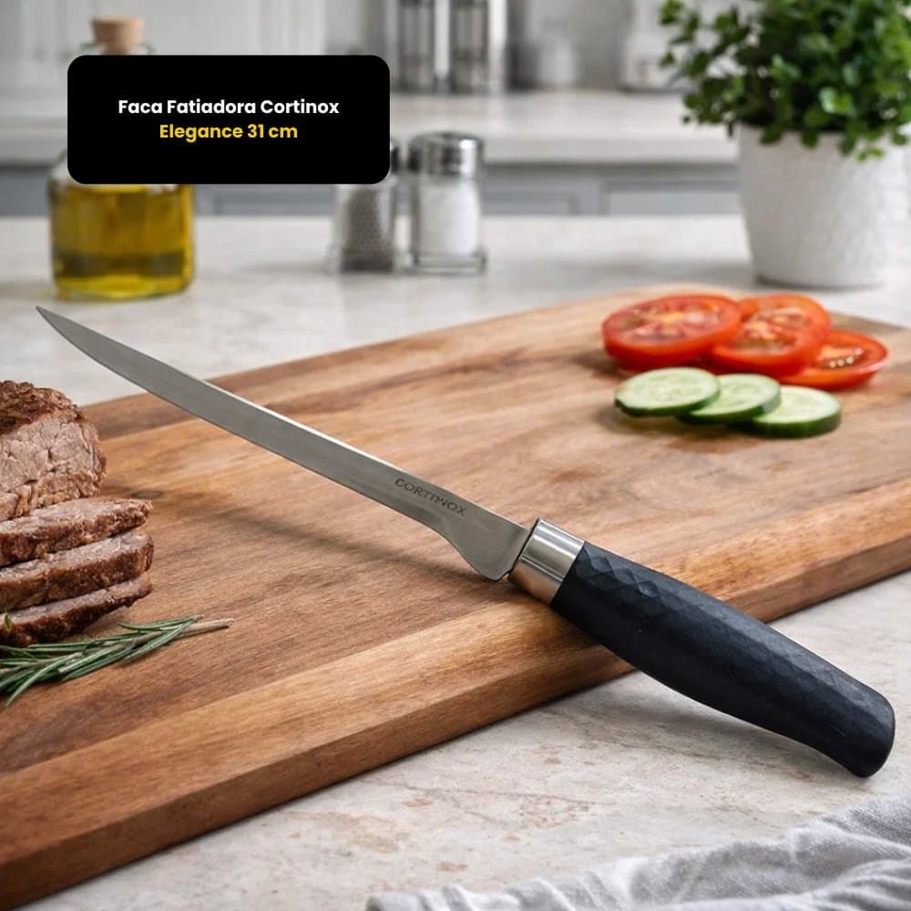Faca Fatiadora 31cm Cortinox Elegance em Aço Inox Profissional para Carnes Frios Peixes e Assados Churrasco
