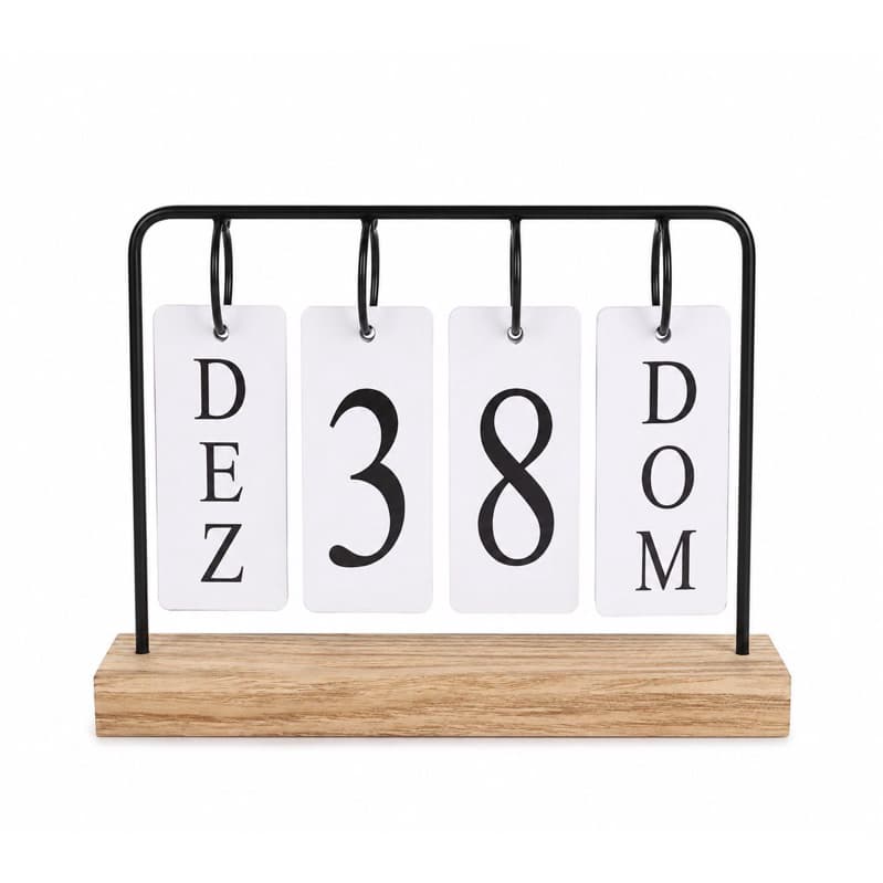 Calendário de Mesa Escrivaninha Escritório Decorativo com Plaquinhas nas cores Preto e Dourado