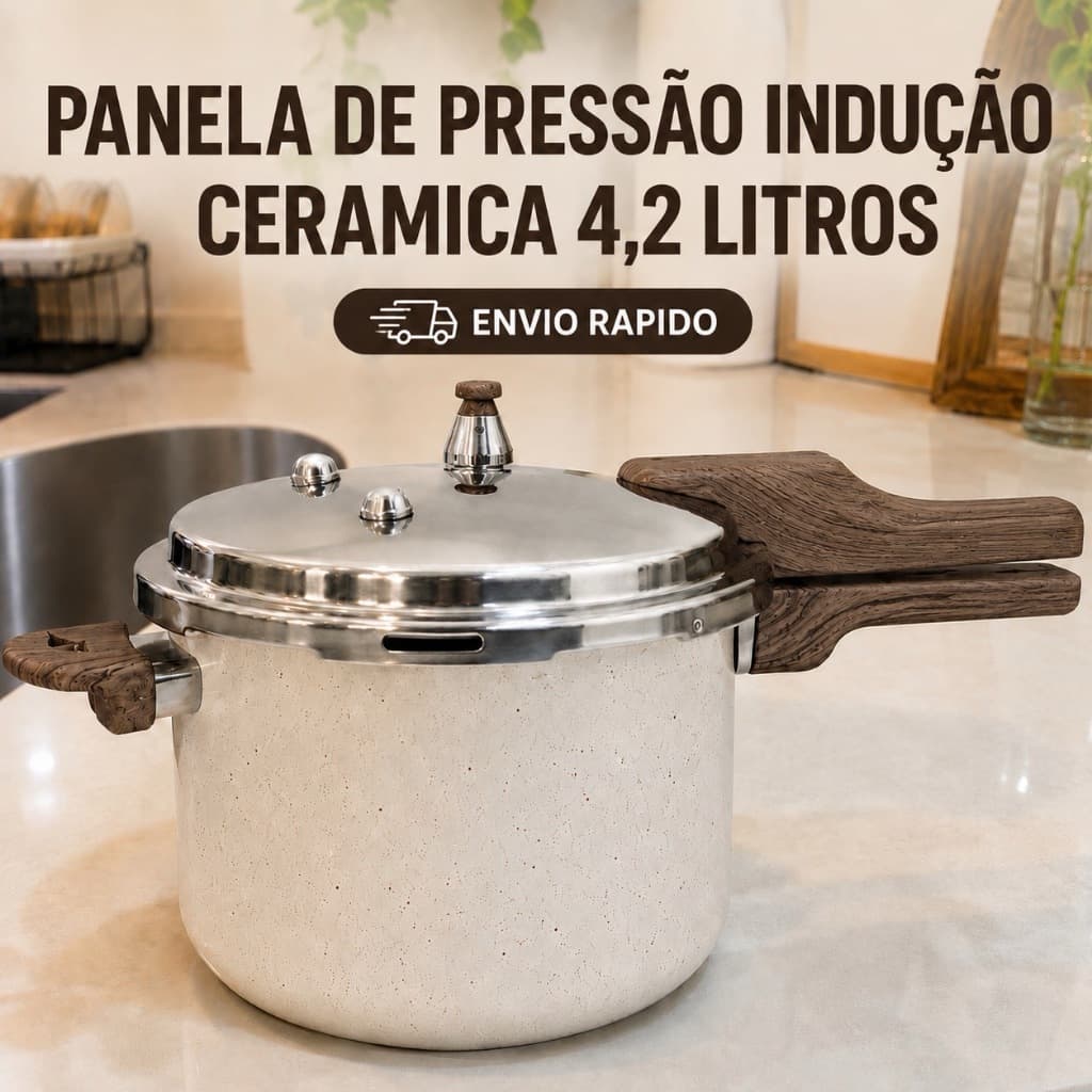 Panela Pressão Indução 4,2L Antiaderente Revestimento Cerâmica Pressure