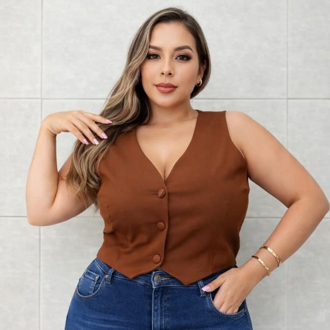 Coletinho Curto Plus Size Feminino Social Alfaiataria Forrado Roupa Grande Moda