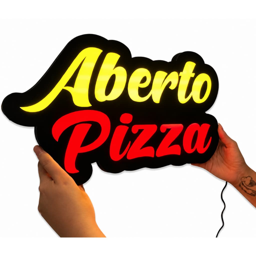 Placa LED Aberto Pizza 40cm Luminoso Letreiro para Pizzaria Bivolt