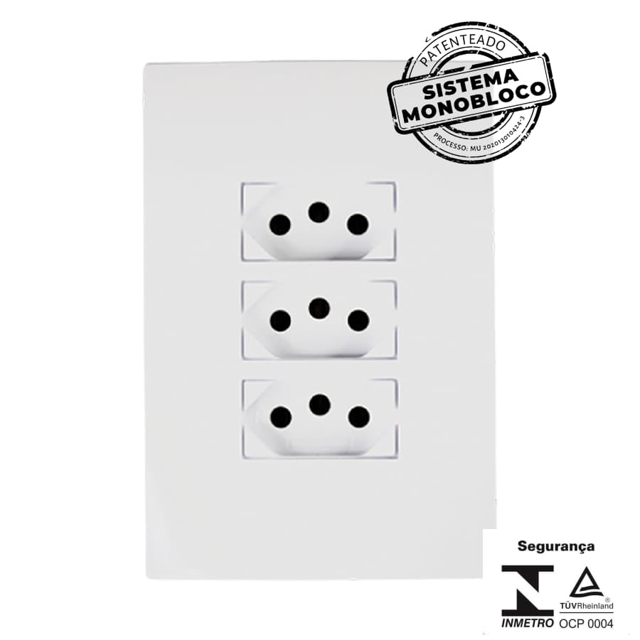 Conjunto 3 Tomadas Ilumi Monobloco I9 10A 250V Branco