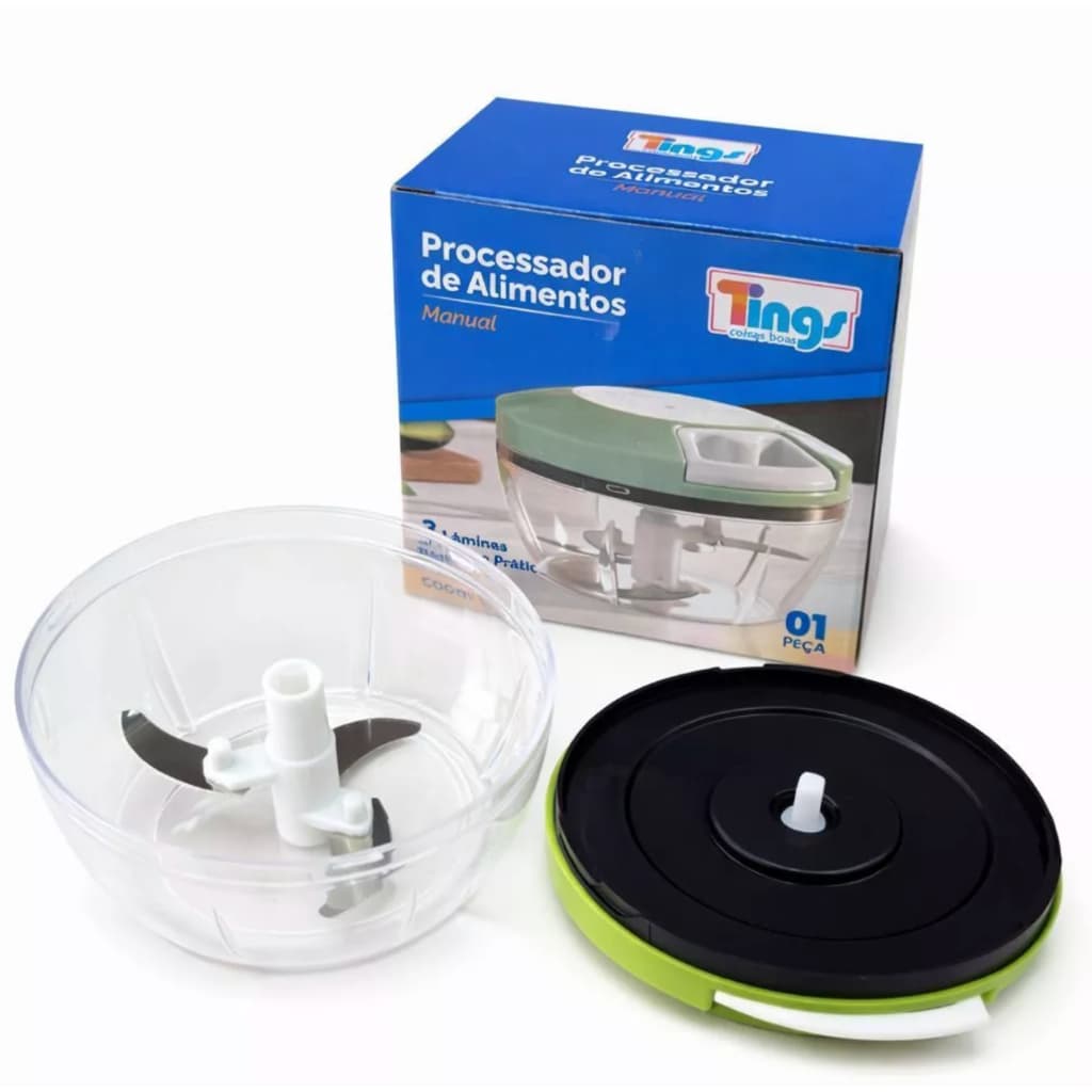 Kit 1 ou 2 Processador de Alimentos Manual 500ml com 3 Lâminas em Aço Inox, Triturador Picador de Alho e Legumes, Prátic